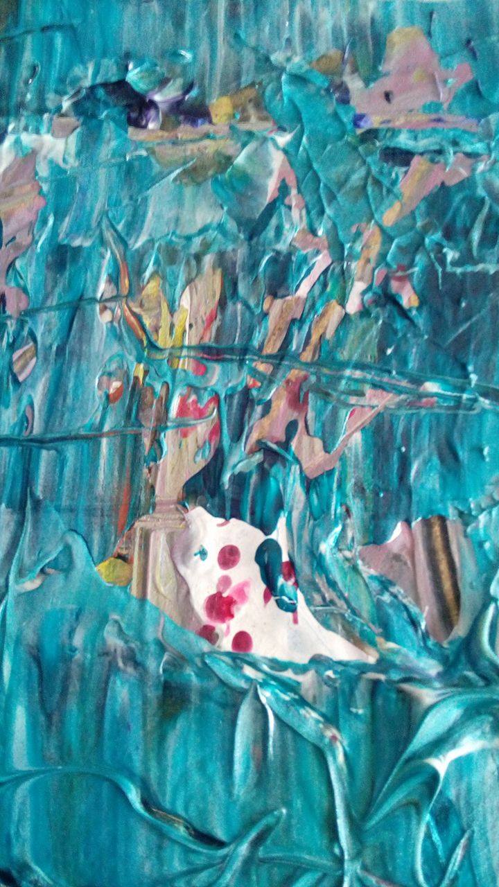 teal and silver abstract painting